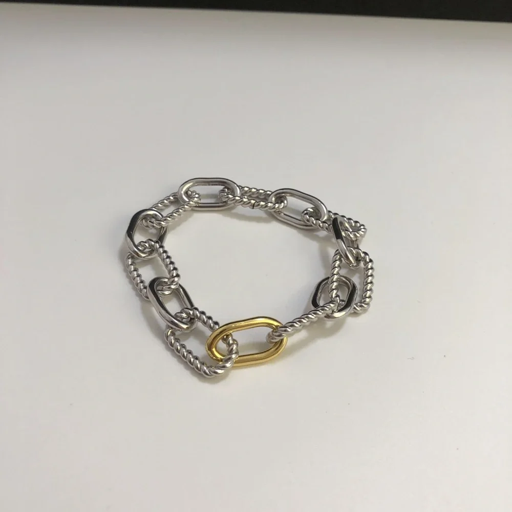 DY Madison Chain Bracelet Sterling Silver with 18K Yellow Gold, 19cm